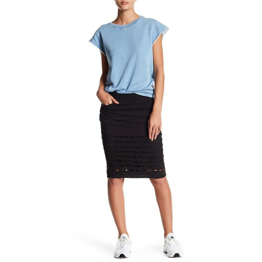 DRIFTER ultra distressed destroyed cotton black casual pencil skirt Size S NEW - Picture 9 of 9